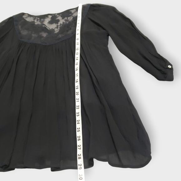 World Market Black Floral Lace Top Sheer Chiffon Overlay Sz L/XL Goth Fairycore - Picture 11 of 14